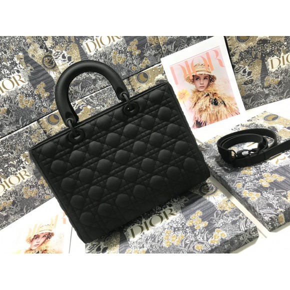 Dior Lady Dior Large Bag In Black Ultramatte Cannage Calfskin Dior Lady Dior Large Bag In Black Ultramatte Cannage Calfskin