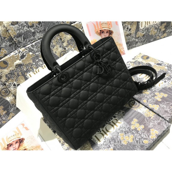 Dior Lady Dior Large Bag In Black Ultramatte Cannage Calfskin Dior Lady Dior Large Bag In Black Ultramatte Cannage Calfskin