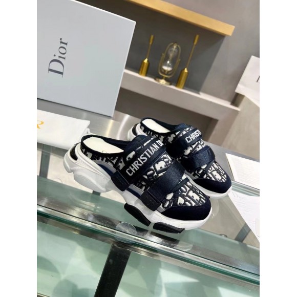 Dior D-Wander Open Back Sneakers In Blue Oblique Fabric Dior D-Wander Open Back Sneakers In Blue Oblique Fabric