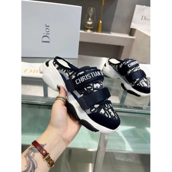 Dior D-Wander Open Back Sneakers In Blue Oblique Fabric Dior D-Wander Open Back Sneakers In Blue Oblique Fabric