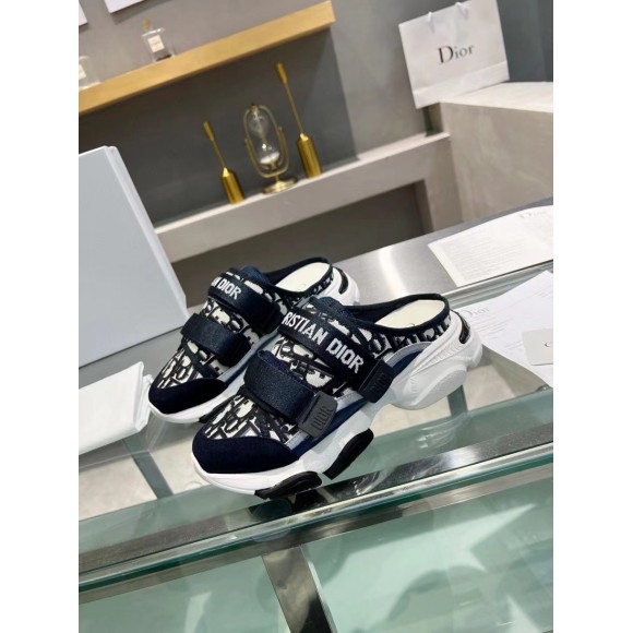 Dior D-Wander Open Back Sneakers In Blue Oblique Fabric Dior D-Wander Open Back Sneakers In Blue Oblique Fabric