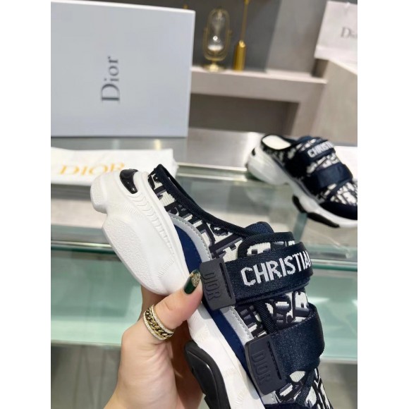 Dior D-Wander Open Back Sneakers In Blue Oblique Fabric Dior D-Wander Open Back Sneakers In Blue Oblique Fabric