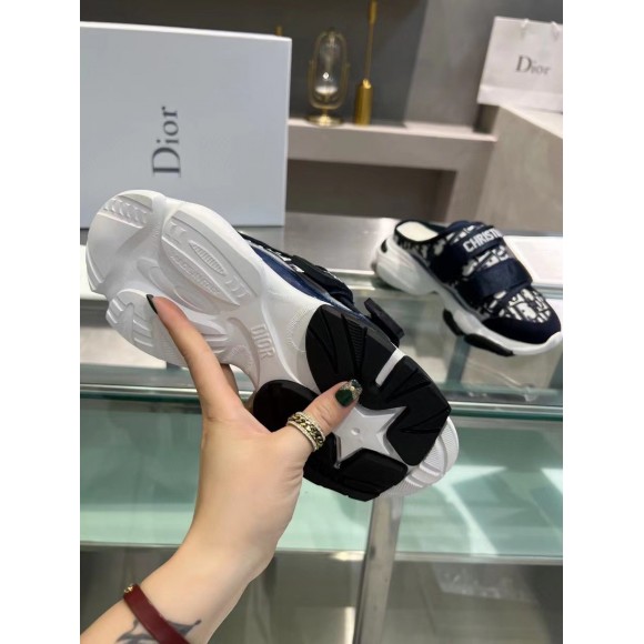 Dior D-Wander Open Back Sneakers In Blue Oblique Fabric Dior D-Wander Open Back Sneakers In Blue Oblique Fabric