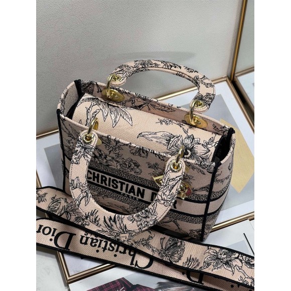 Dior Lady D-Lite Medium Bag In Powder Jardin Botanique Embroidery Dior Lady D-Lite Medium Bag In Powder Jardin Botanique Embroidery