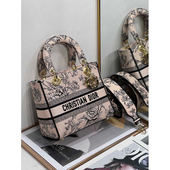 Dior Lady D-Lite Medium Bag In Powder Jardin Botanique Embroidery Dior Lady D-Lite Medium Bag In Powder Jardin Botanique Embroidery