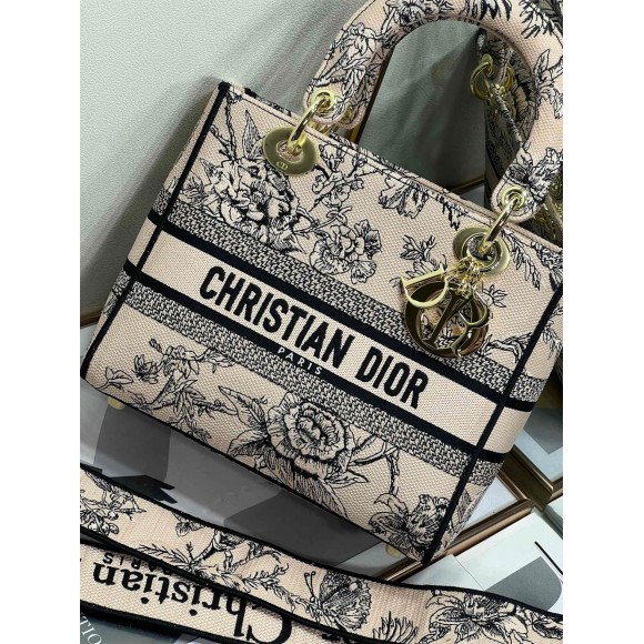 Dior Lady D-Lite Medium Bag In Powder Jardin Botanique Embroidery Dior Lady D-Lite Medium Bag In Powder Jardin Botanique Embroidery