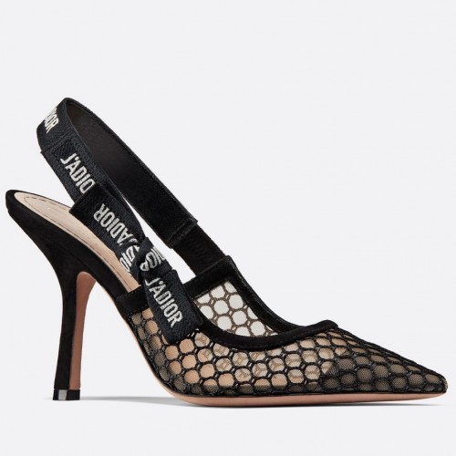 Dior J'Adior Slingback Pumps 100mm In Black Mesh Dior J'Adior Slingback Pumps 100mm In Black Mesh