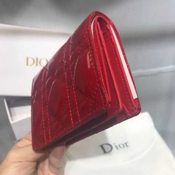 Dior Mini Lady Dior Wallet In Red Patent Calfskin Dior Mini Lady Dior Wallet In Red Patent Calfskin