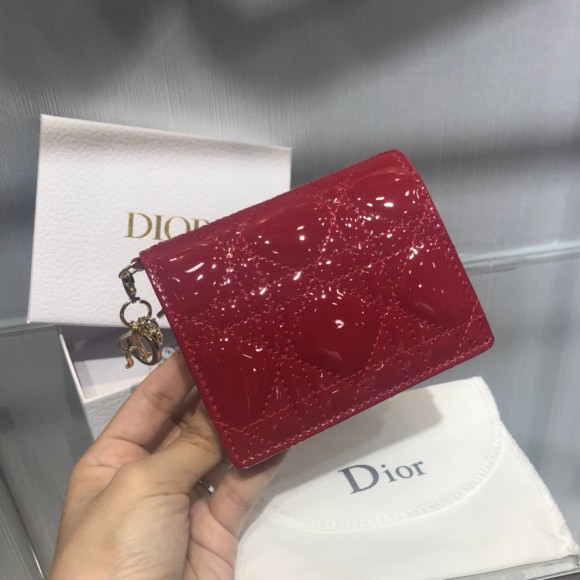 Dior Mini Lady Dior Wallet In Red Patent Calfskin Dior Mini Lady Dior Wallet In Red Patent Calfskin
