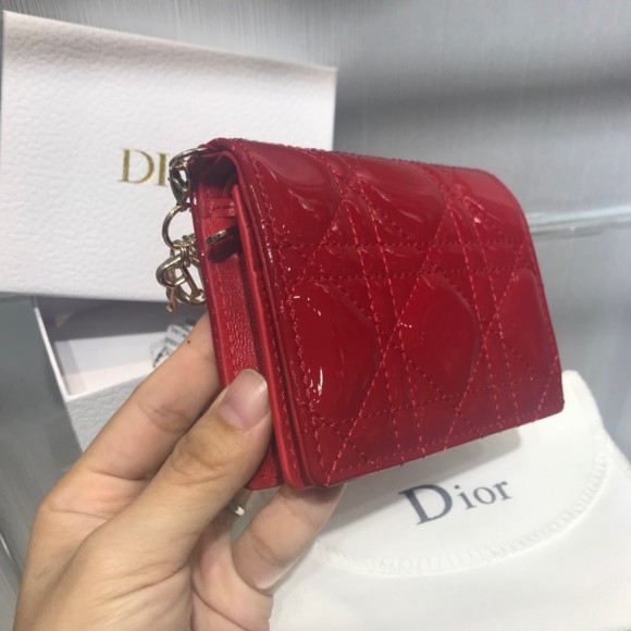 Dior Mini Lady Dior Wallet In Red Patent Calfskin Dior Mini Lady Dior Wallet In Red Patent Calfskin