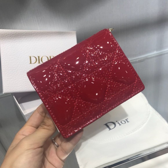 Dior Mini Lady Dior Wallet In Red Patent Calfskin Dior Mini Lady Dior Wallet In Red Patent Calfskin