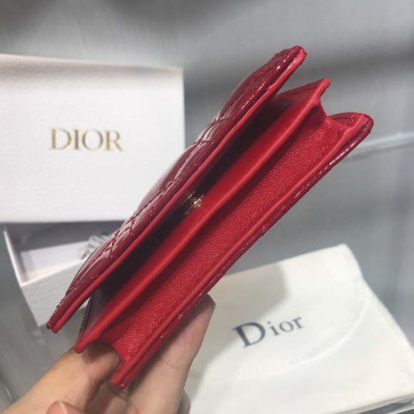 Dior Mini Lady Dior Wallet In Red Patent Calfskin Dior Mini Lady Dior Wallet In Red Patent Calfskin