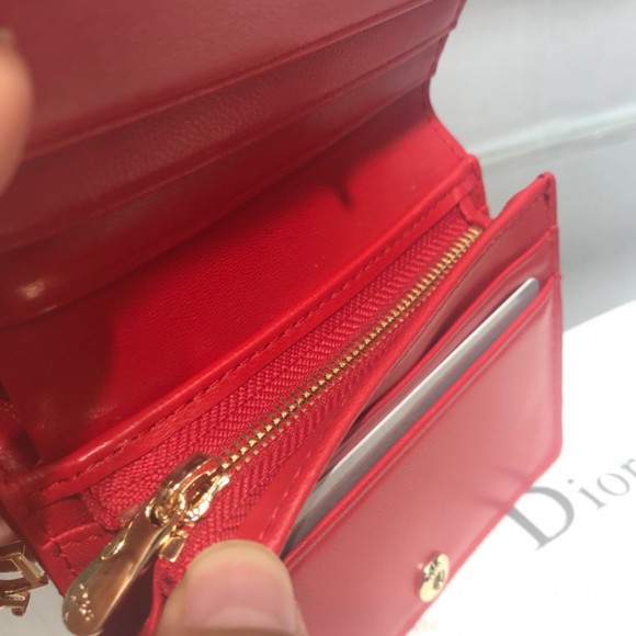 Dior Mini Lady Dior Wallet In Red Patent Calfskin Dior Mini Lady Dior Wallet In Red Patent Calfskin