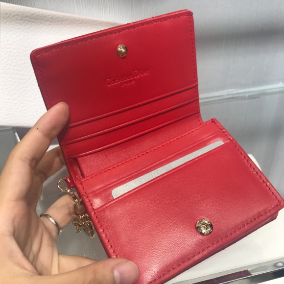 Dior Mini Lady Dior Wallet In Red Patent Calfskin Dior Mini Lady Dior Wallet In Red Patent Calfskin