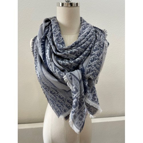 Dior Oblique Denim Shawl in Denim Blue Wool and Cashmere Dior Oblique Denim Shawl in Denim Blue Wool and Cashmere