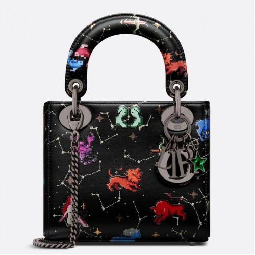 Dior Lady Dior Mini Bag in Black Calfskin with Pixel Zodiac Print Dior Lady Dior Mini Bag in Black Calfskin with Pixel Zodiac Print