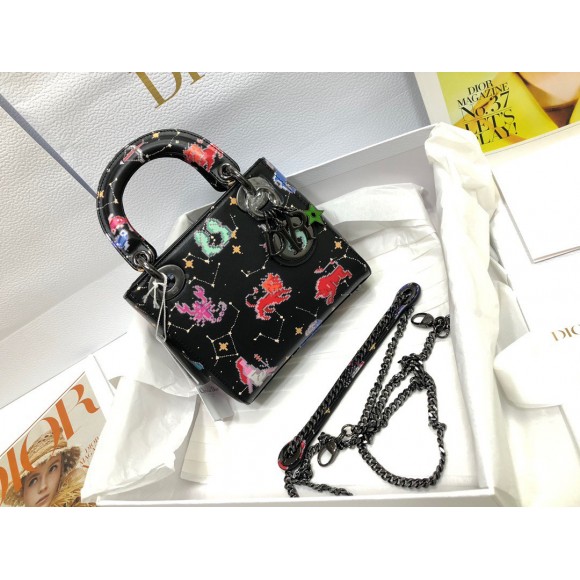 Dior Lady Dior Mini Bag in Black Calfskin with Pixel Zodiac Print Dior Lady Dior Mini Bag in Black Calfskin with Pixel Zodiac Print