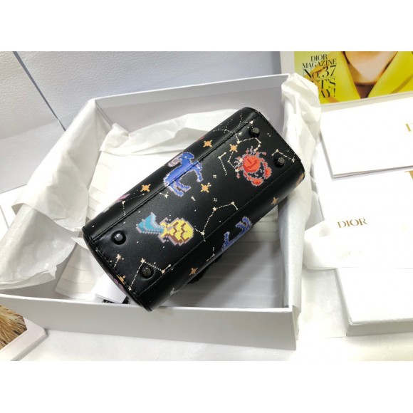 Dior Lady Dior Mini Bag in Black Calfskin with Pixel Zodiac Print Dior Lady Dior Mini Bag in Black Calfskin with Pixel Zodiac Print