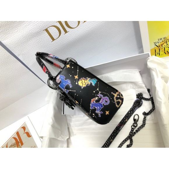 Dior Lady Dior Mini Bag in Black Calfskin with Pixel Zodiac Print Dior Lady Dior Mini Bag in Black Calfskin with Pixel Zodiac Print
