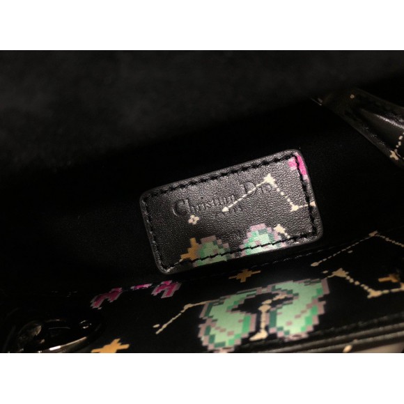 Dior Lady Dior Mini Bag in Black Calfskin with Pixel Zodiac Print Dior Lady Dior Mini Bag in Black Calfskin with Pixel Zodiac Print