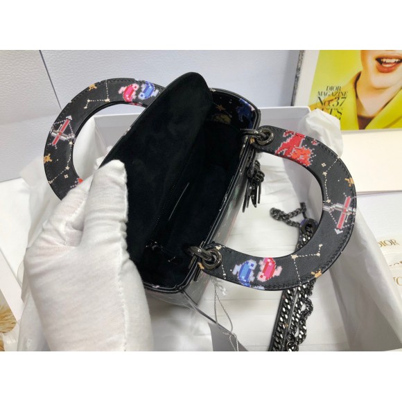 Dior Lady Dior Mini Bag in Black Calfskin with Pixel Zodiac Print Dior Lady Dior Mini Bag in Black Calfskin with Pixel Zodiac Print