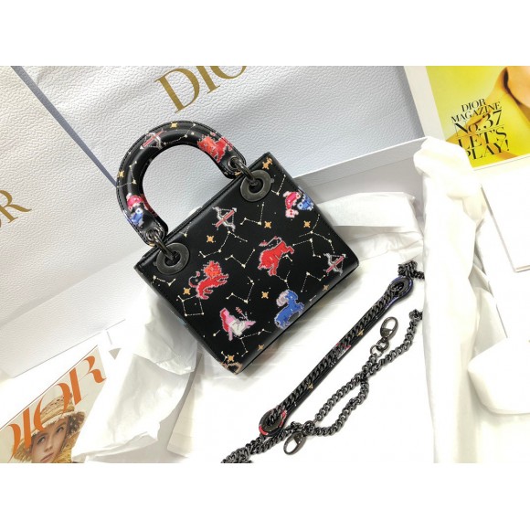 Dior Lady Dior Mini Bag in Black Calfskin with Pixel Zodiac Print Dior Lady Dior Mini Bag in Black Calfskin with Pixel Zodiac Print