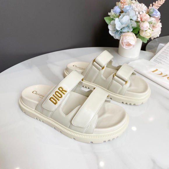 Dior Dioract Slide Sandals In White Lambskin Dior Dioract Slide Sandals In White Lambskin