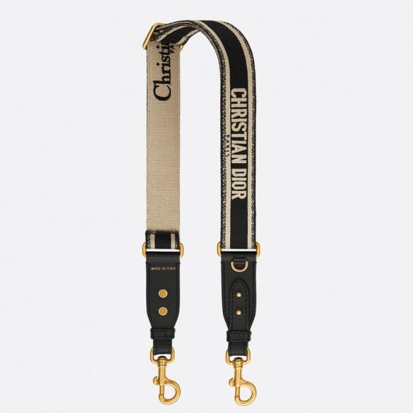 Dior Adjustable Shoulder Strap with Ring in Black Embroidery Canvas Dior Adjustable Shoulder Strap with Ring in Black Embroidery Canvas
