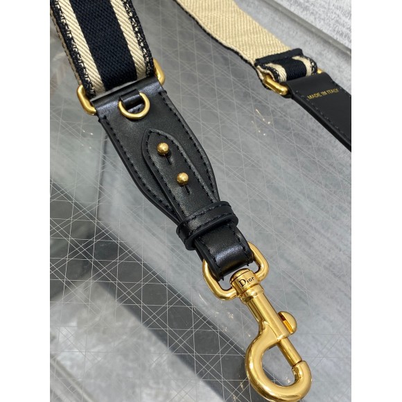 Dior Adjustable Shoulder Strap with Ring in Black Embroidery Canvas Dior Adjustable Shoulder Strap with Ring in Black Embroidery Canvas