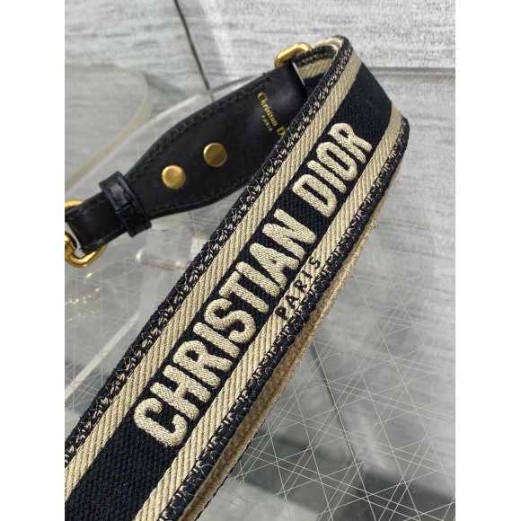 Dior Adjustable Shoulder Strap with Ring in Black Embroidery Canvas Dior Adjustable Shoulder Strap with Ring in Black Embroidery Canvas