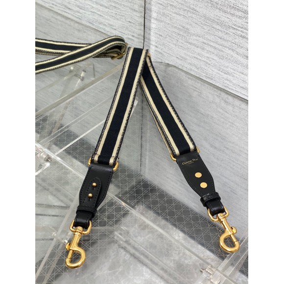 Dior Adjustable Shoulder Strap with Ring in Black Embroidery Canvas Dior Adjustable Shoulder Strap with Ring in Black Embroidery Canvas