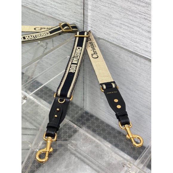 Dior Adjustable Shoulder Strap with Ring in Black Embroidery Canvas Dior Adjustable Shoulder Strap with Ring in Black Embroidery Canvas