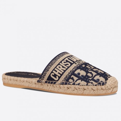 Dior Granville Mules In Blue Oblique Embroidered Cotton Dior Granville Mules In Blue Oblique Embroidered Cotton