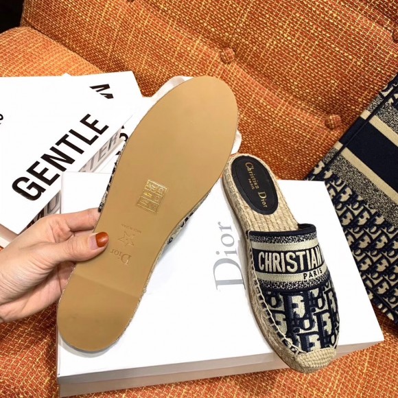 Dior Granville Mules In Blue Oblique Embroidered Cotton Dior Granville Mules In Blue Oblique Embroidered Cotton