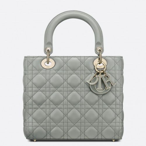 Dior Lady Dior Medium Bag in Grey Lambskin with Enamel Charm Dior Lady Dior Medium Bag in Grey Lambskin with Enamel Charm