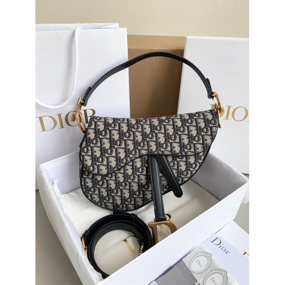 Dior Saddle Bag with Strap in Blue Oblique Jacquard Dior Saddle Bag with Strap in Blue Oblique Jacquard