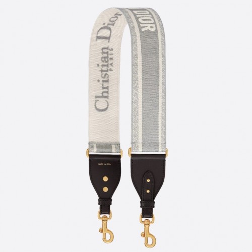Dior Shoulder Strap in Grey Embroidery Canvas Dior Shoulder Strap in Grey Embroidery Canvas
