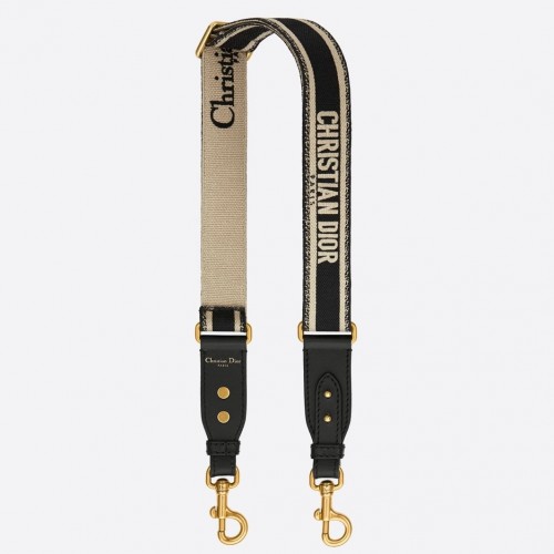 Dior Adjustable Shoulder Strap in Black Embroidery Canvas Dior Adjustable Shoulder Strap in Black Embroidery Canvas