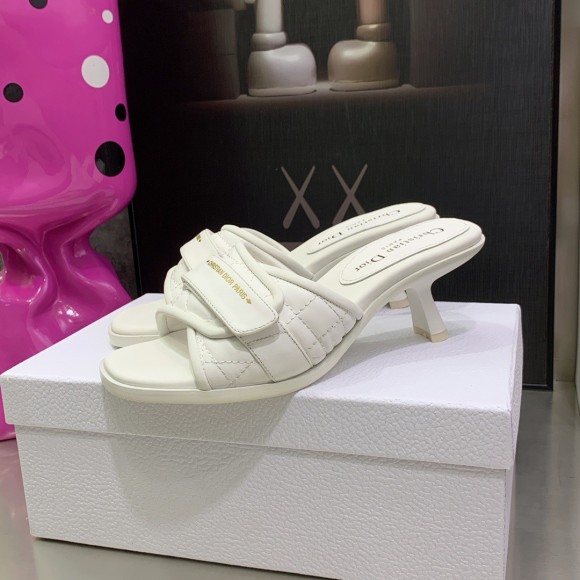 Dior Dio(r)evolution Heeled Slides In White Calfskin Dior Dio(r)evolution Heeled Slides In White Calfskin