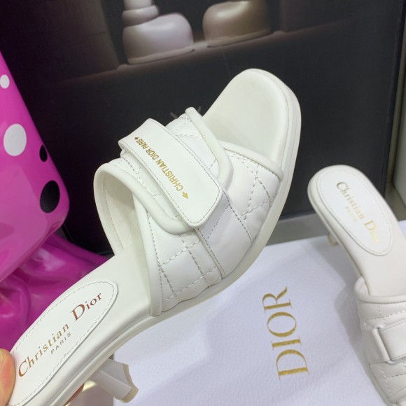 Dior Dio(r)evolution Heeled Slides In White Calfskin Dior Dio(r)evolution Heeled Slides In White Calfskin