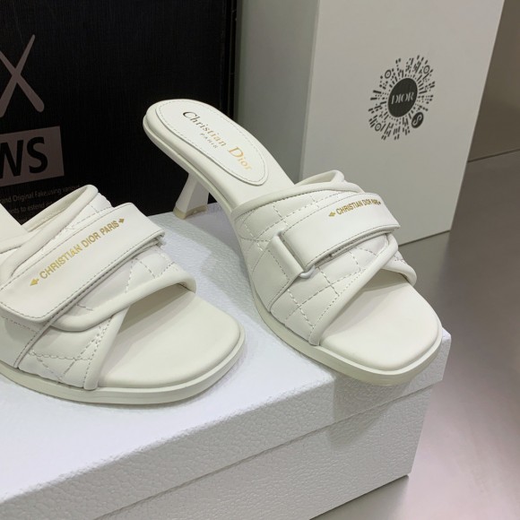 Dior Dio(r)evolution Heeled Slides In White Calfskin Dior Dio(r)evolution Heeled Slides In White Calfskin
