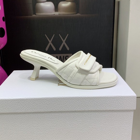 Dior Dio(r)evolution Heeled Slides In White Calfskin Dior Dio(r)evolution Heeled Slides In White Calfskin
