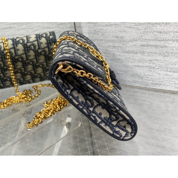 Dior Bobby East-West Chain Pouch in Blue Oblique Jacquard Dior Bobby East-West Chain Pouch in Blue Oblique Jacquard