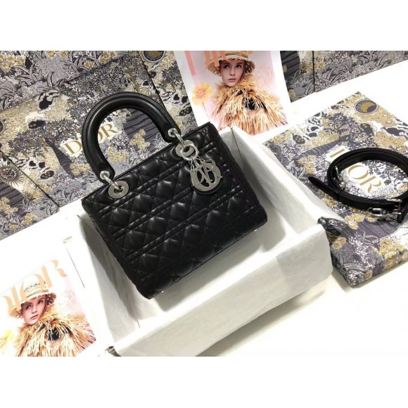 Dior Lady Dior Medium Bag In Noir Cannage Lambskin Dior Lady Dior Medium Bag In Noir Cannage Lambskin