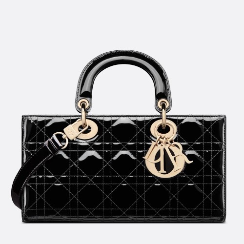 Dior Lady D-Joy Medium Bag In Black Patent Cannage Calfskin Dior Lady D-Joy Medium Bag In Black Patent Cannage Calfskin