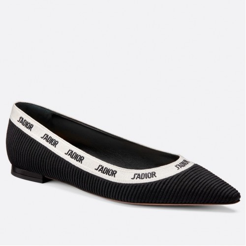 Dior J'Adior Embroidered Ballet Flats In Black Technical Canvas Dior J'Adior Embroidered Ballet Flats In Black Technical Canvas