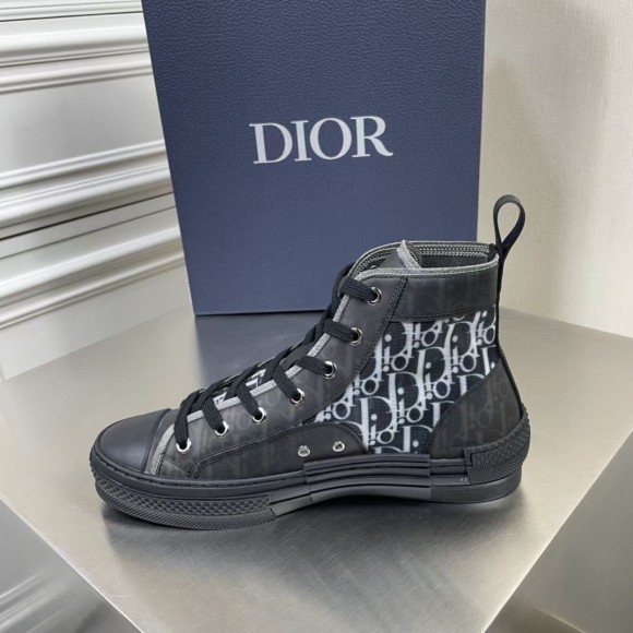 Dior Men's B23 High-top Sneakers In Black Oblique Canvas Dior Men's B23 High-top Sneakers In Black Oblique Canvas