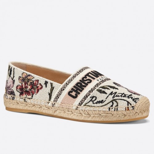 Dior Granville Espadrilles In Rosa Mutabilis Embroidered Cotton Dior Granville Espadrilles In Rosa Mutabilis Embroidered Cotton