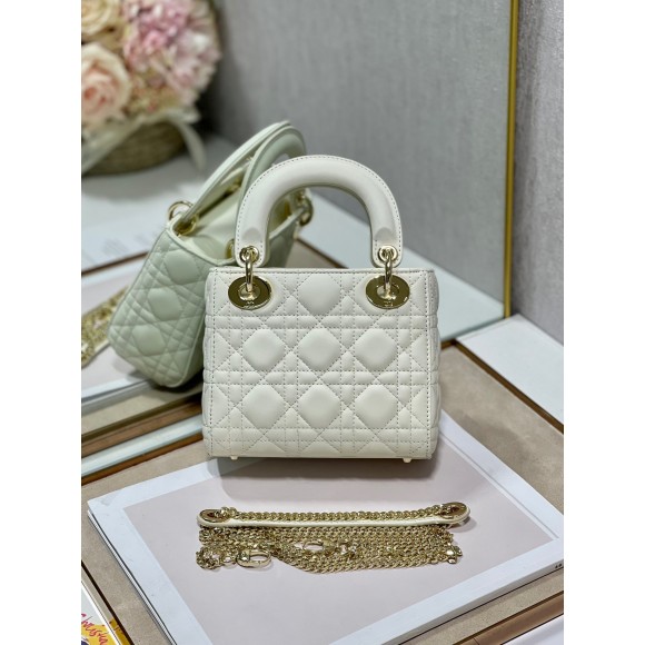 Dior Lady Dior Mini Bag with Chain in White Cannage Lambskin Dior Lady Dior Mini Bag with Chain in White Cannage Lambskin