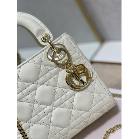 Dior Lady Dior Mini Bag with Chain in White Cannage Lambskin Dior Lady Dior Mini Bag with Chain in White Cannage Lambskin